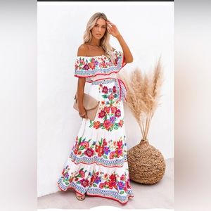 VICI Off the Shoulder Mexican Floral Maxi Dress
